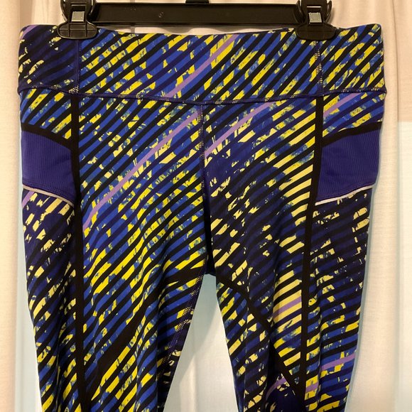 Athleta Radical Stripe Capri Leggings M Blue Black Yellow Purple - Picture 3 of 10